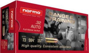 Munición NORMA, Range y Training, calibre .32auto FMJ, 73Gr