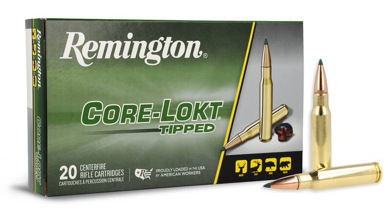 Munición Remington, calibre .308 Win, 165 grains modelo Core-Lokt Tipped, caja 20u.